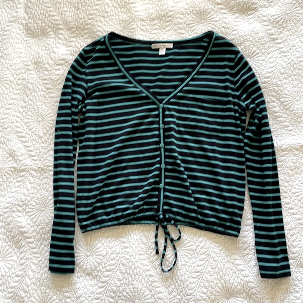 Turquoise and black stripe Made For Me 2 Look Amazing top